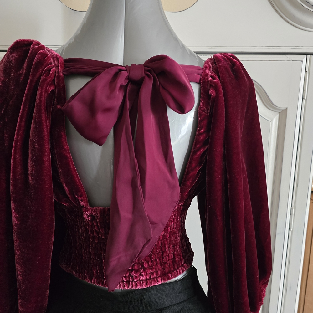 FP Movement by Free People Velvet Blouse in Deep Red Size XS